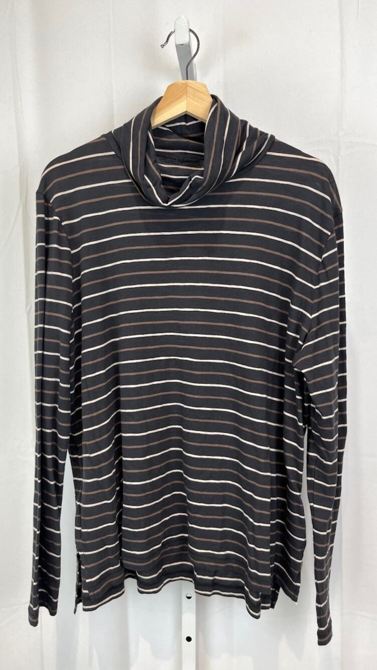 MADEWELL Whisper Cotton Turtleneck Top in Tessie Stripe Gray Size 2XL XXL